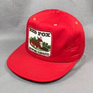 Vtg Red Fox Chewing Tobacco Snapback Hat Lined Outdoor Baseball Patch USA Mens